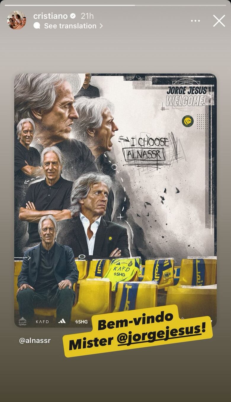 El portugués Jorge Jesus será el técnico del Al Nassr, club de Cristiano Ronaldo
