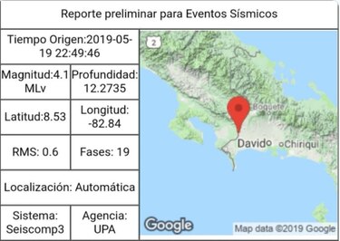 Temblor de 4.1 grados sacude a Puerto Armuelles