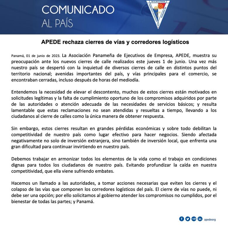 Protestas cortan cadena logística y afectan reputación del país