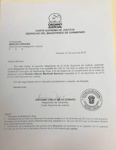 Mejía envía a la Interpol solicitud de alerta roja para arrestar a Martinelli