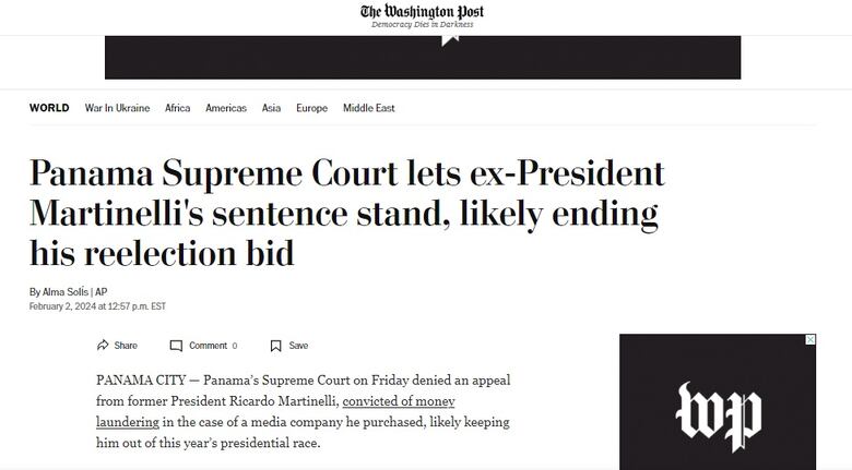 Así titularon los medios internacionales la condena de Ricardo Martinelli