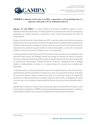 Críticas, boicot y cancelaciones en la Feria del Libro por presencia de Minera Panamá