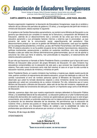 Gremio magisterial a Mulino: nuevo titular de Educación debe salir de las filas del ministerio