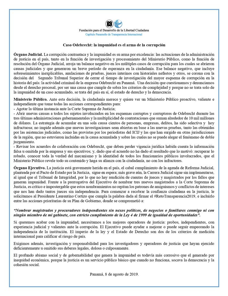 Transparencia Internacional tras fallo del caso Odebrecht: 'La impunidad es el arma de la corrupción'