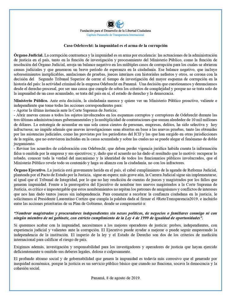 Transparencia Internacional tras fallo del caso Odebrecht: 'La impunidad es el arma de la corrupción'