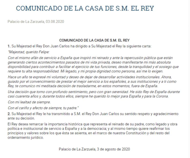 El rey emérito Juan Carlos I se va de España