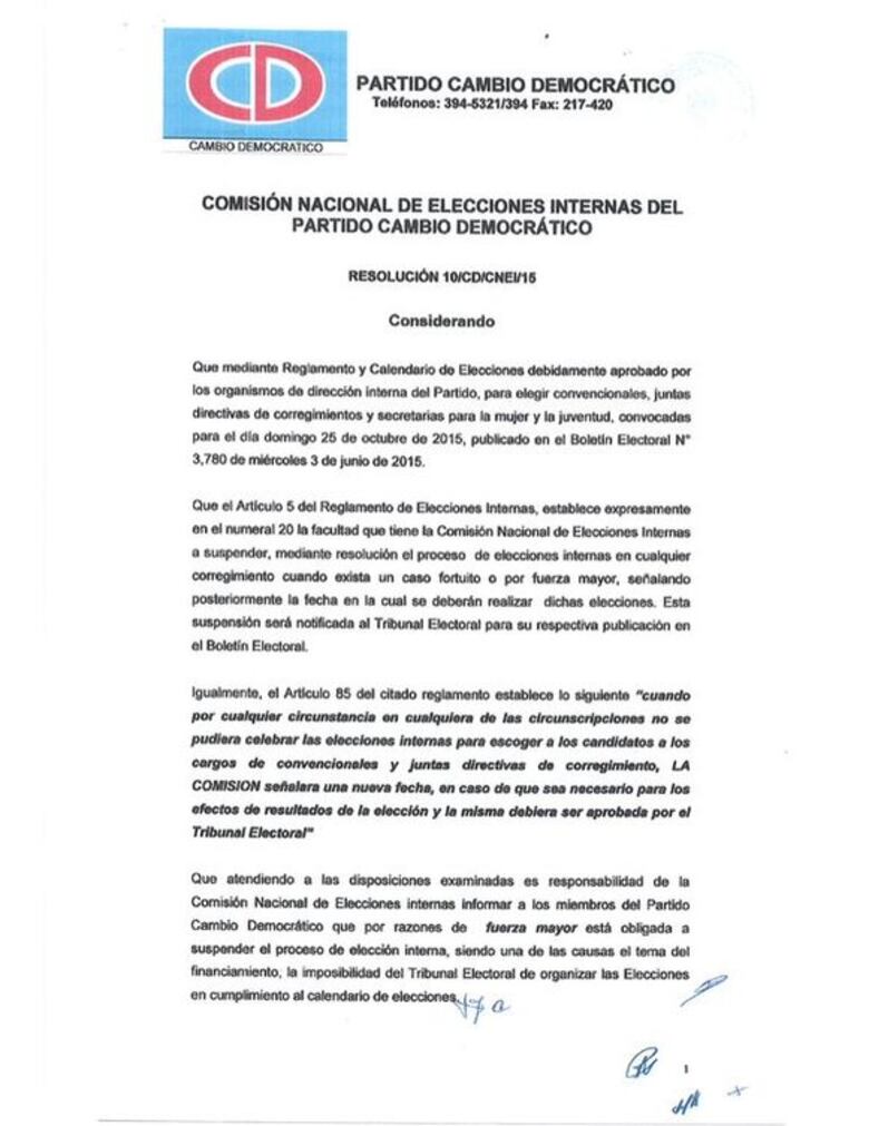 Cambio Democrático pospone elecciones internas para el 6 marzo de 2016