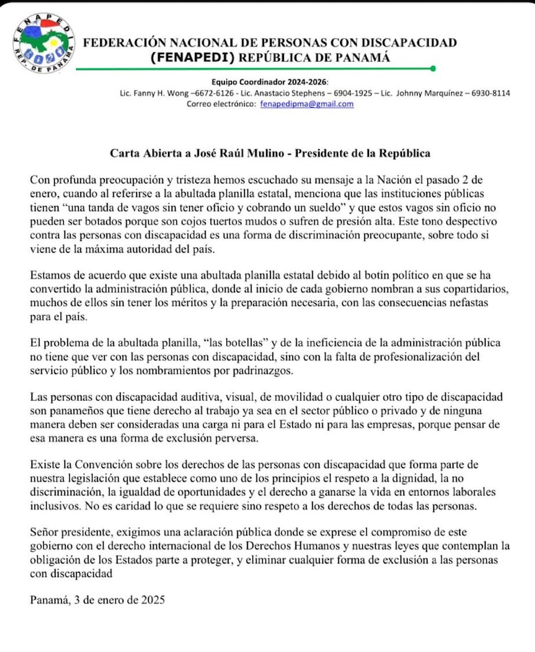 Mulino genera controversia por comentarios sobre las personas con discapacidad