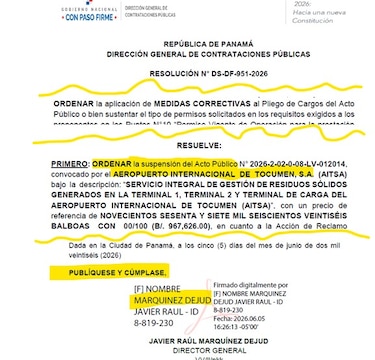 Contrataciones Públicas frena licitación de $967 mil en Tocumen