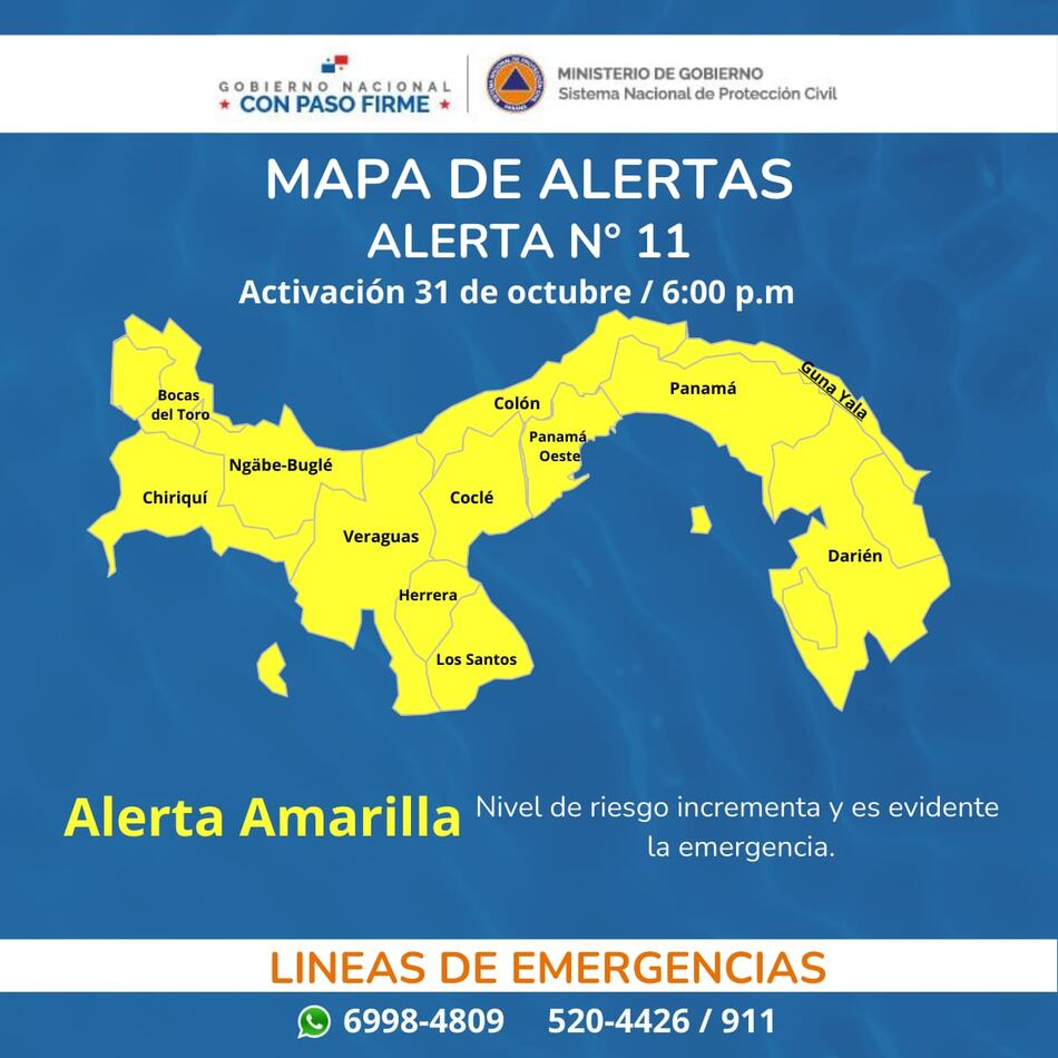 Sinaproc declara alerta amarilla en todo el territorio panameño