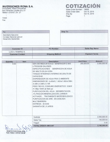 Presidencia da luz verde a otro contrato directo por $2.1 millones, esta vez para adquirir generadores de agua
