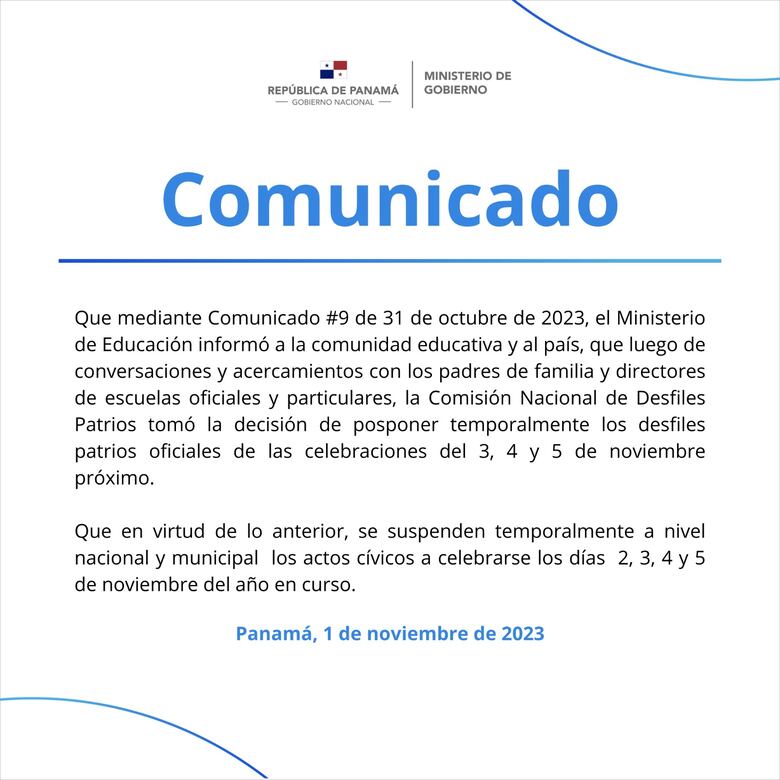 Suspenden de forma temporal los actos cívicos del 2, 3, 4 y 5 de noviembre
