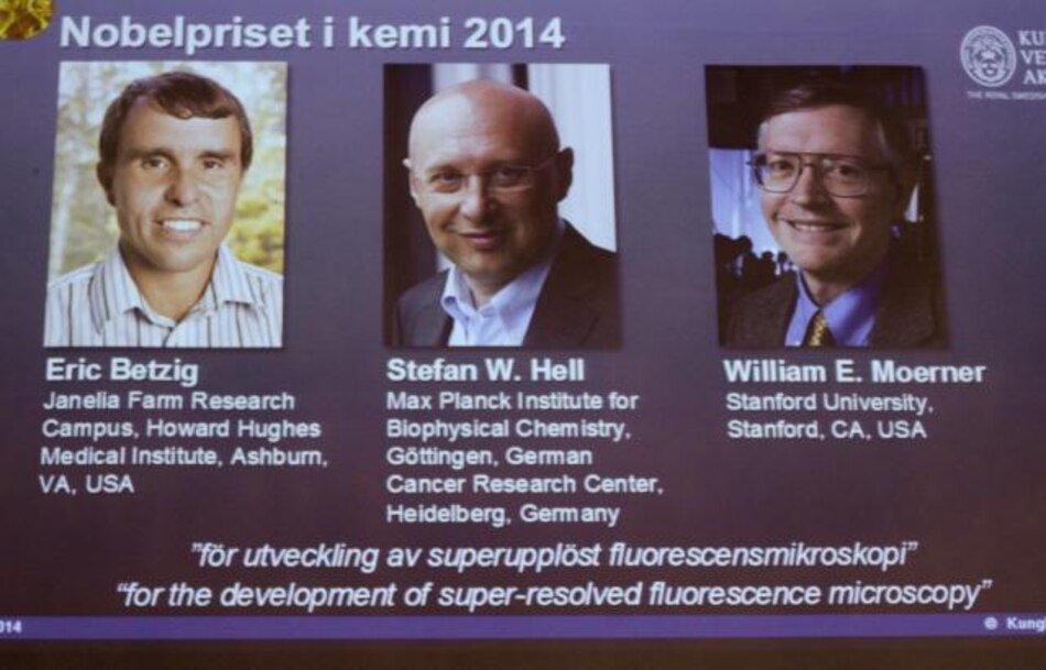 Tres científicos comparten Premio Nobel de Química de 2014