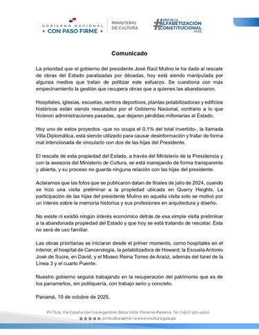 MiCultura dice que ‘tratan de politizar’ el proyecto de la Villa Diplomática