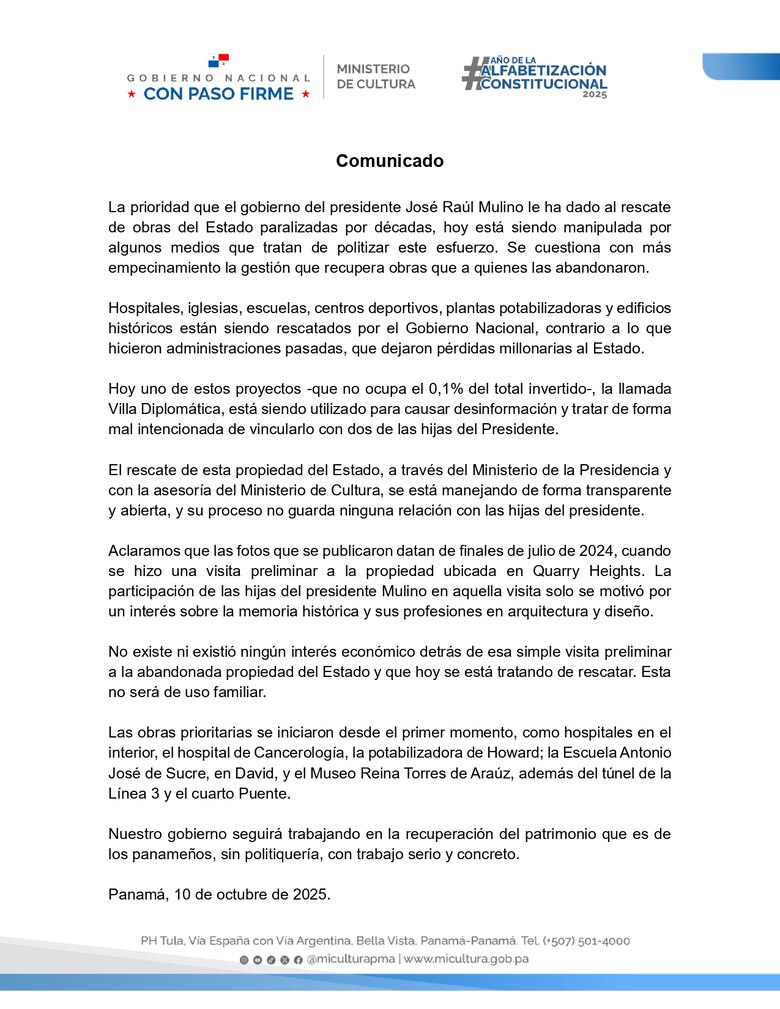 MiCultura dice que ‘tratan de politizar’ el proyecto de la Villa Diplomática