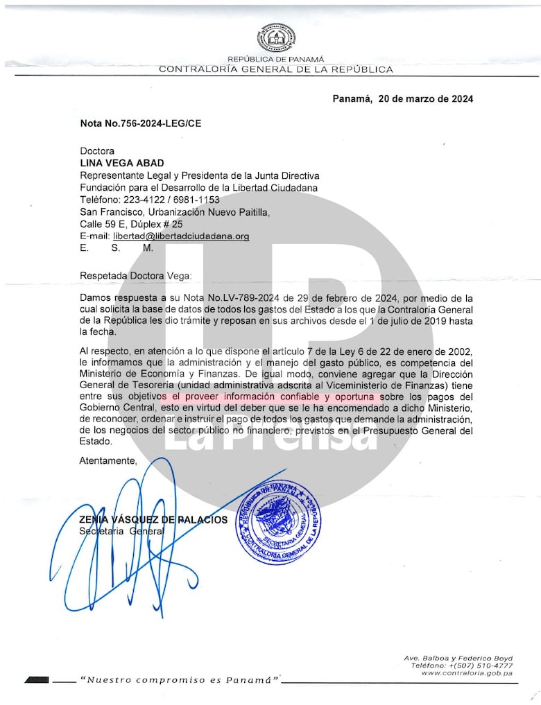 La Contraloría General niega información sobre los pagos del Estado