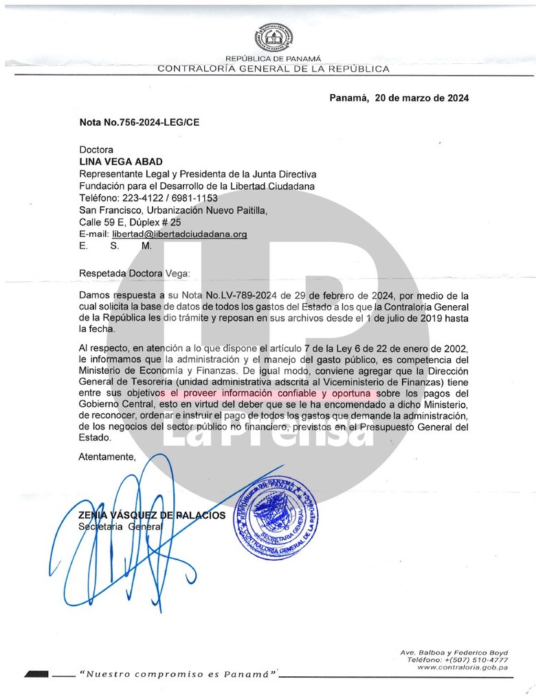 La Contraloría General niega información sobre los pagos del Estado