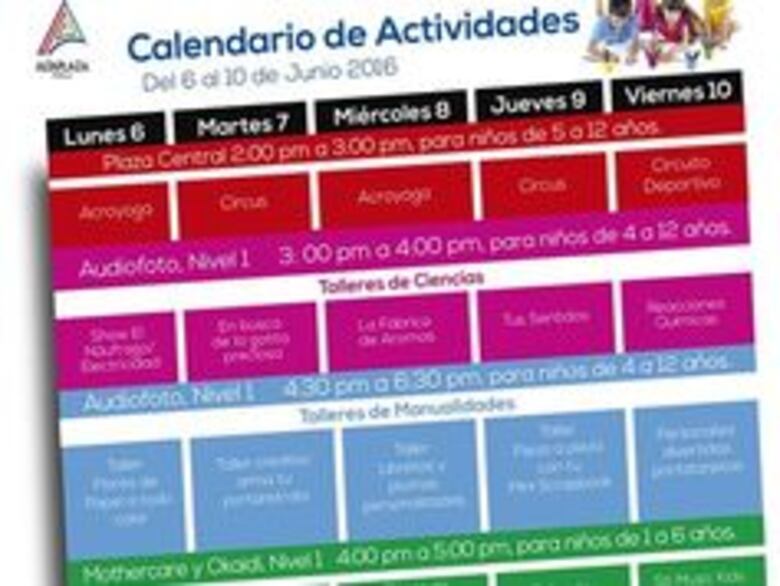 Calendario de actividades en las vacaciones escolares