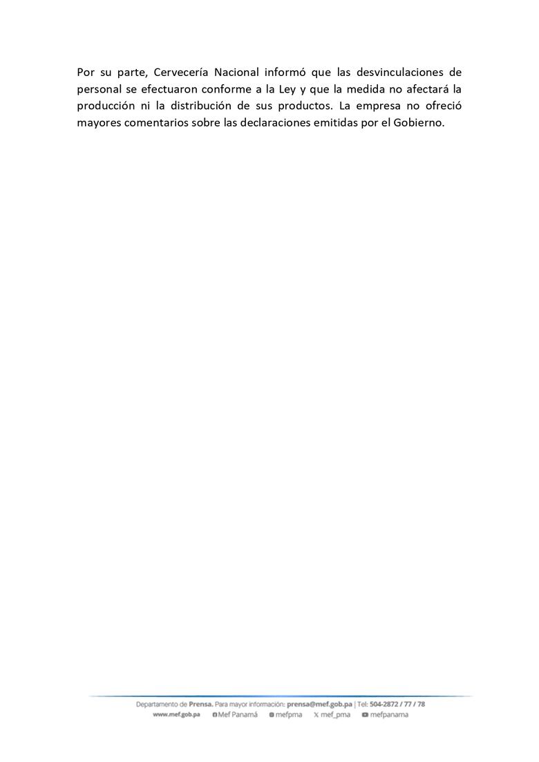 Gobierno de Mulino niega alza de impuestos señalada por la Cervecería Nacional