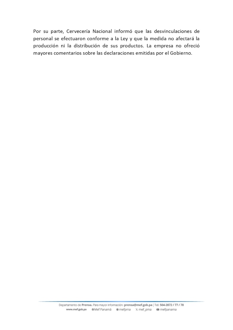 Gobierno de Mulino niega alza de impuestos señalada por la Cervecería Nacional