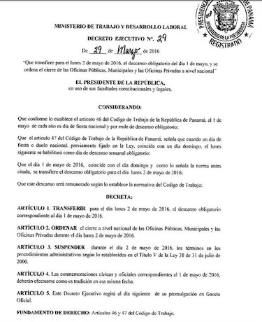 Gobierno decreta lunes 2 de mayo como día de descanso obligatorio