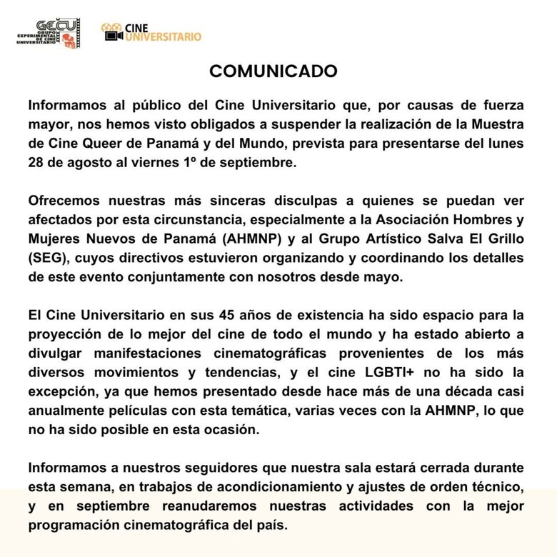 Exhibición de cine Lgbtiq+ en la UP es cancelado