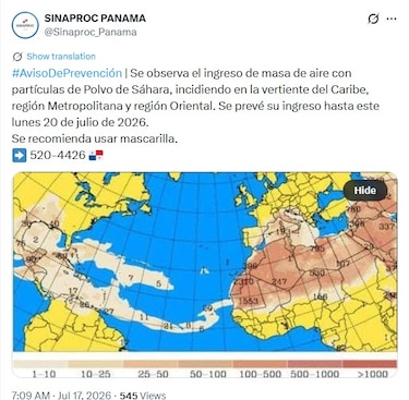 Clima en Panamá: Alertan de incursión de polvo del Sahara hasta el 20 de julio