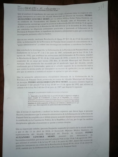Vicealcaldesa de Arraiján asume control de municipio; alcalde Pedro Sánchez Moro es suspendido