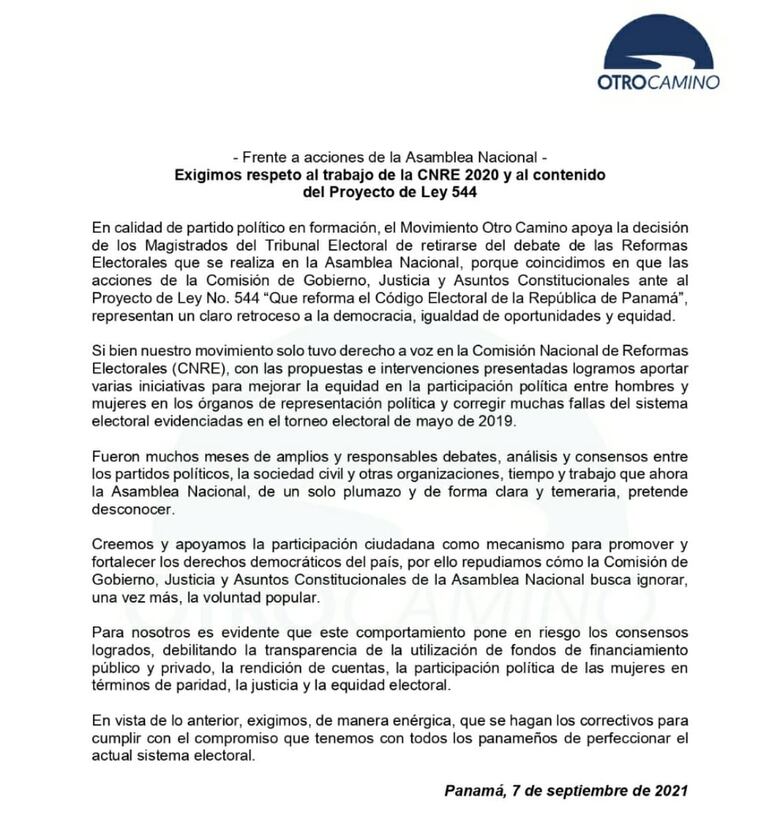 Varela advierte de un retroceso en material electoral; Otro Camino dice que se pone en riesgo los consensos logrados