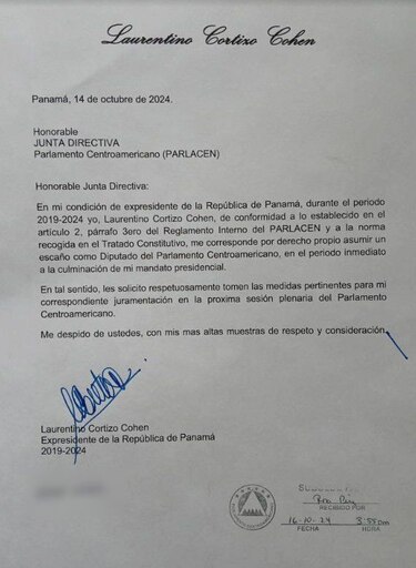 El expresidente Laurentino Cortizo solicita ser juramentado como diputado del Parlacen