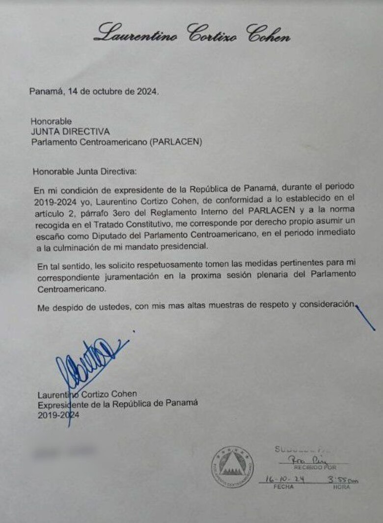 El expresidente Laurentino Cortizo solicita ser juramentado como diputado del Parlacen