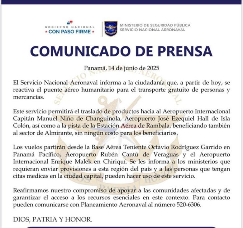 Activan puente aéreo humanitario para Bocas del Toro