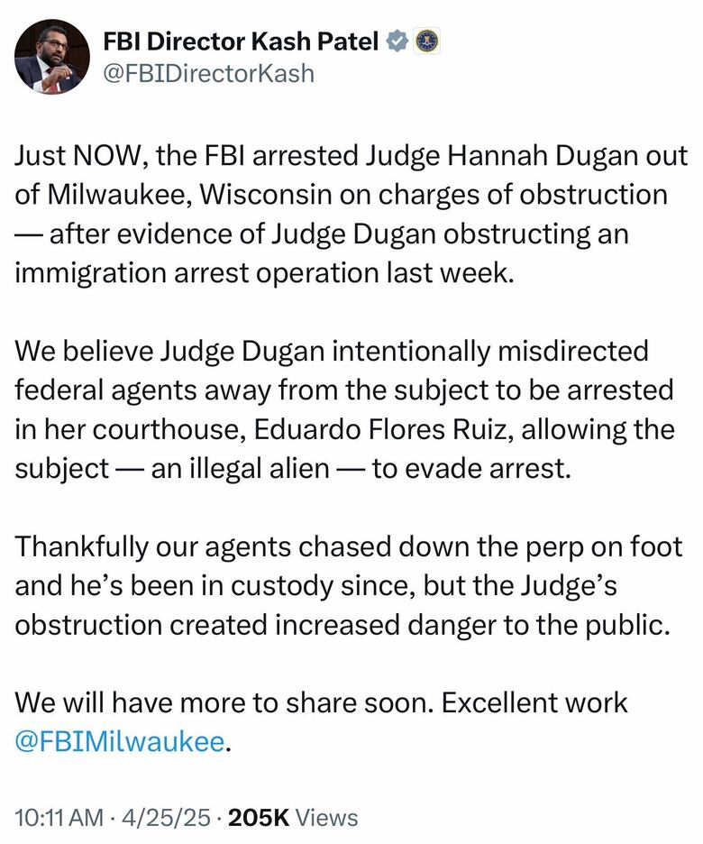 El FBI arresta a una jueza en Wisconsin y la acusa de obstruir el arresto de un migrante