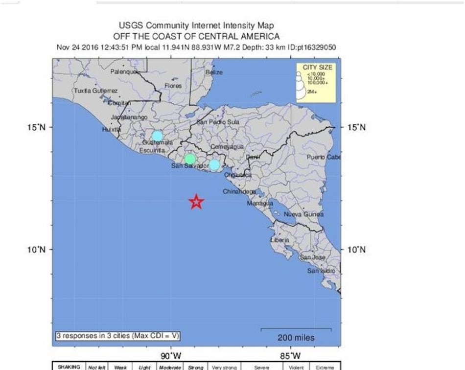 Sismo de 7.0 grados se siente en Costa Rica, Nicaragua, El Salvador y Guatemala