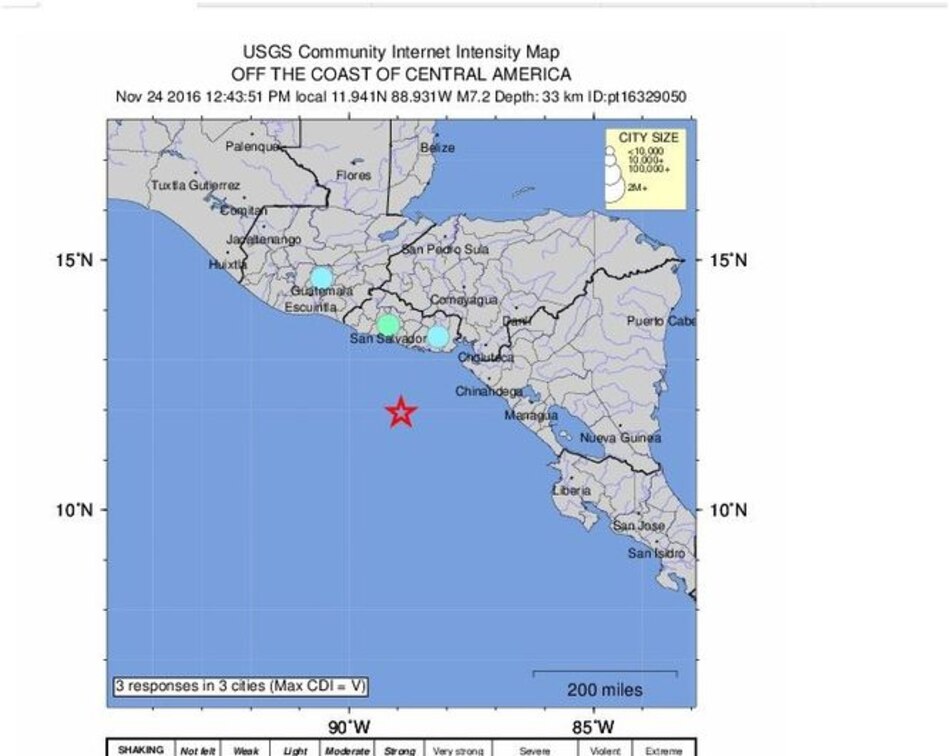 Sismo de 7.0 grados se siente en Costa Rica, Nicaragua, El Salvador y Guatemala