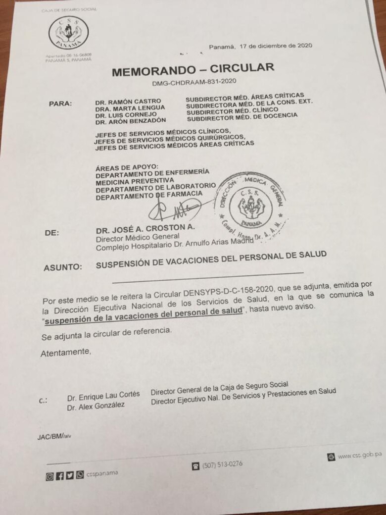 Suspenden vacaciones del personal de salud de la CSS