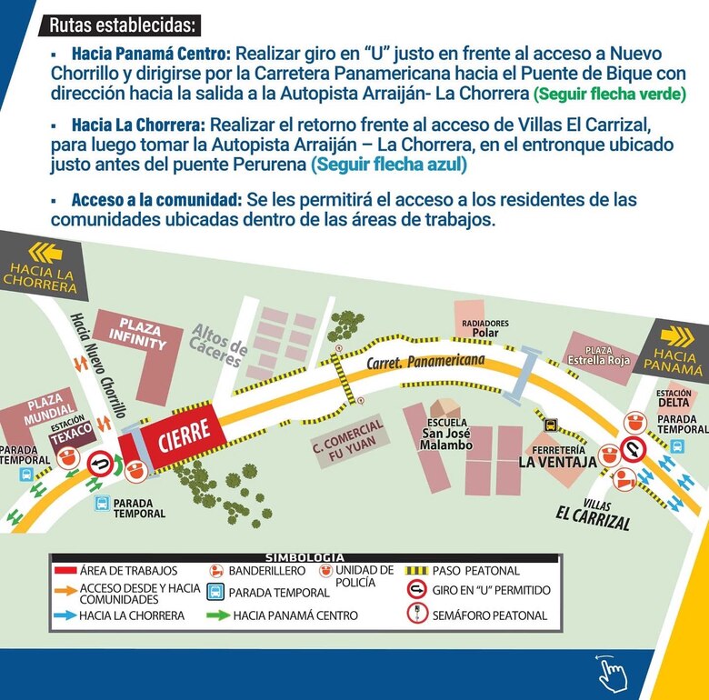 Cierre temporal de la Panamericana, a la altura de Nuevo Arraiján, por obras de la línea 3