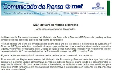 Renuncian algunos funcionarios del MEF acusados de nepotismo