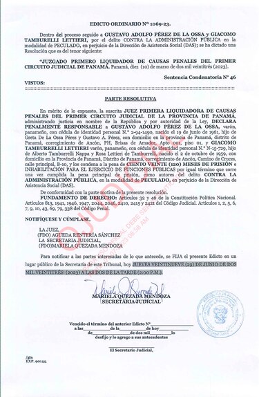 Juez condena a 10 años de prisión a Gustavo Pérez y Giacomo Tamburrelli, por la pérdida de la pinchadora