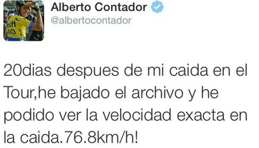 Contador revela que iba a 76.8 km/hora cuando se cayó en el Tour