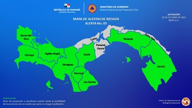 Sinaproc declara alerta verde en ocho provincias y una comarca indígena