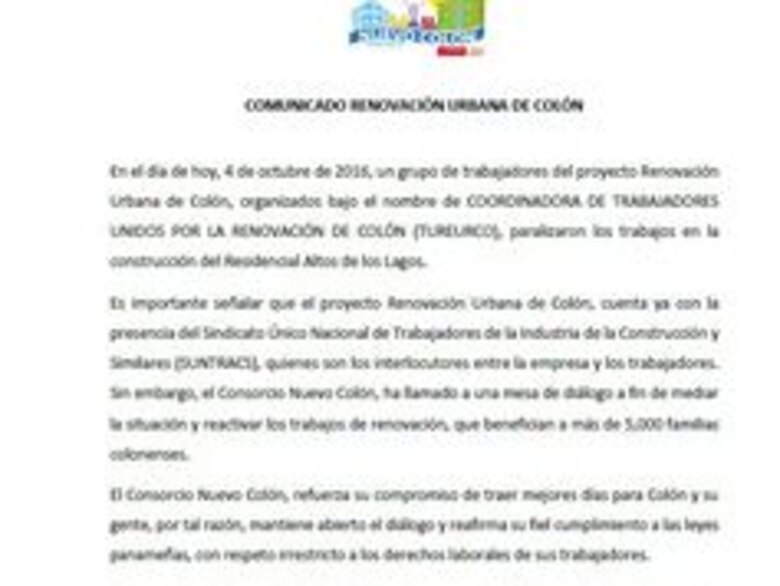 Paralizan proyecto Altos los Lagos de renovación de Colón