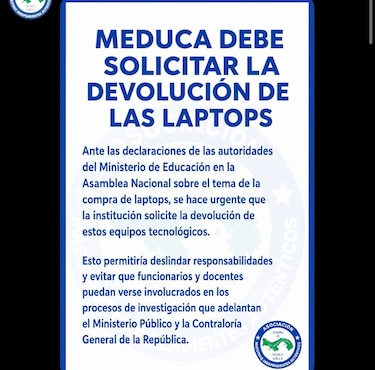Docentes plantean que el Meduca solicite devolver las laptops entregadas