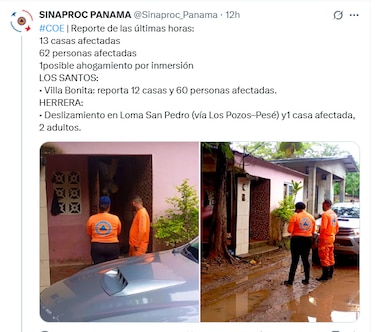 62 personas afectadas por inundaciones y deslizamientos en Los Santos, Herrera y la Comarca Ngäbe Buglé