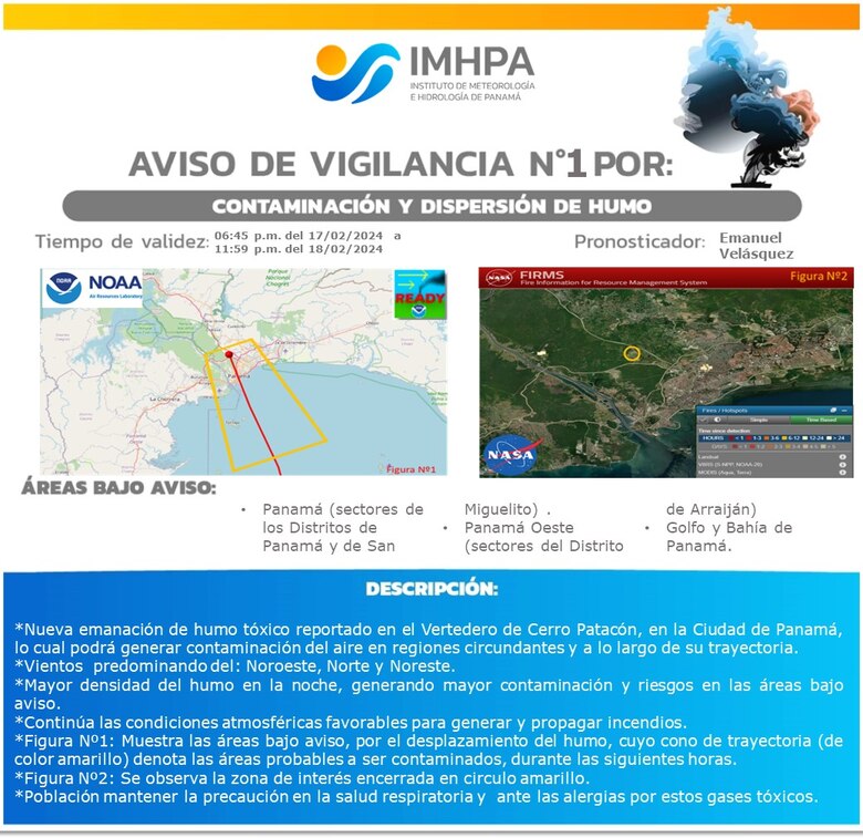 Aviso de vigilancia: humo tóxico por incendio en el relleno sanitario de cerro Patacón
