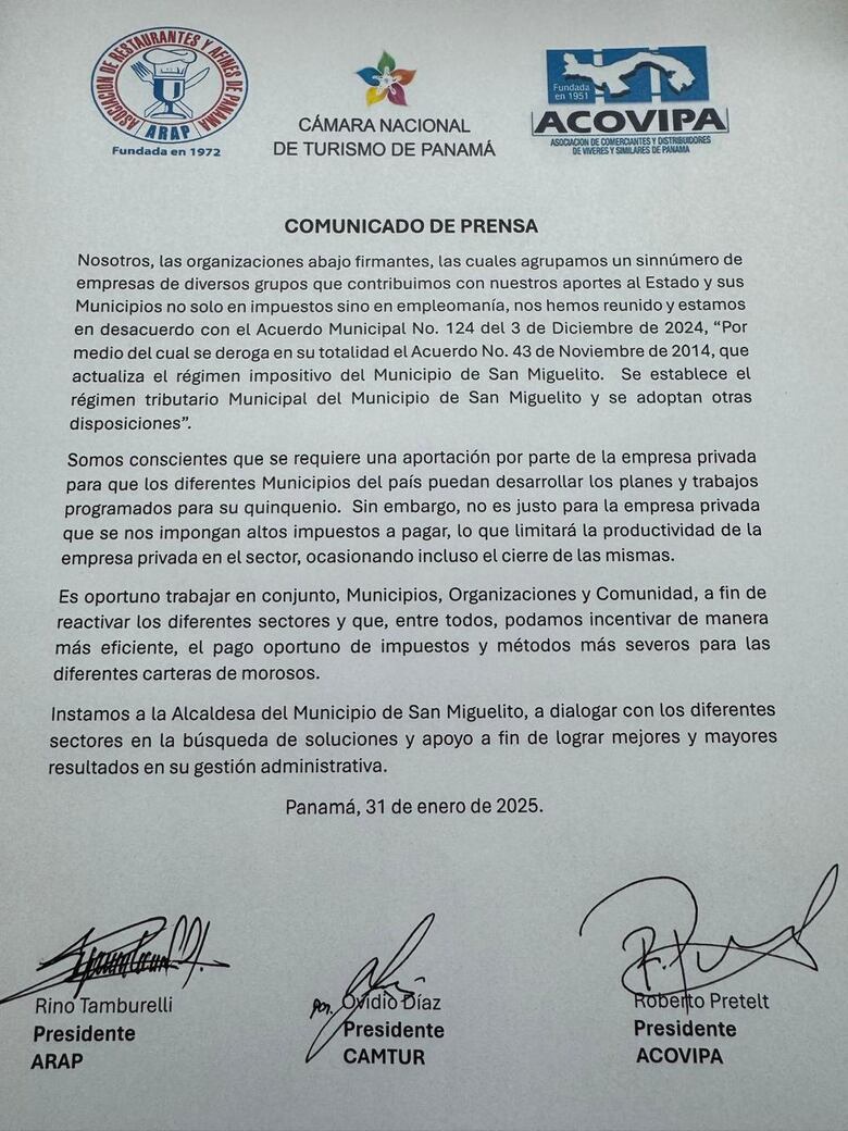 Comerciantes y operadores de turismo rechazan nuevo régimen impositivo en San Miguelito