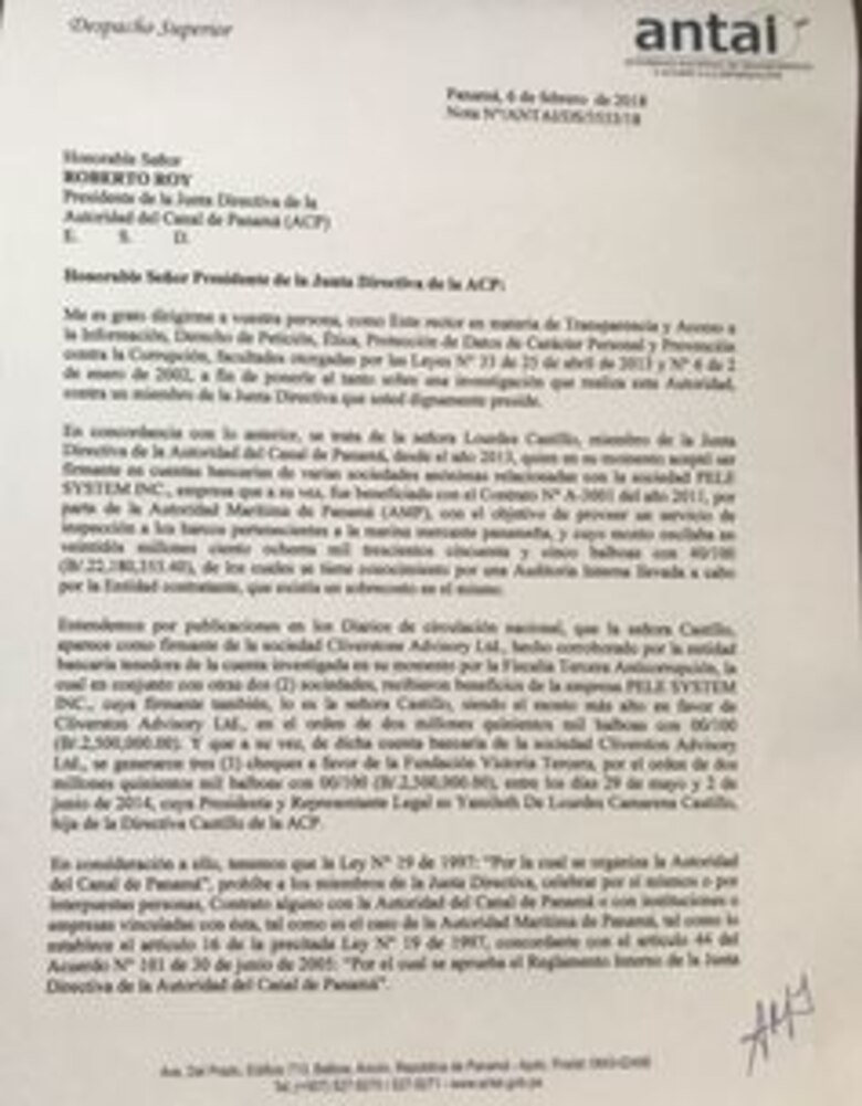 Antai pide al presidente de la ACP tomar acciones sobre Lourdes Castillo, por caso Pele System