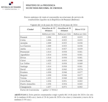 Estos son los precios de los combustibles que estarán vigentes a partir del 14 de junio