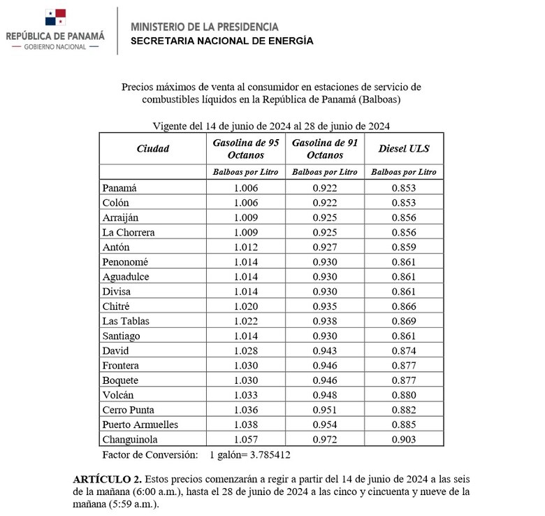 Estos son los precios de los combustibles que estarán vigentes a partir del 14 de junio