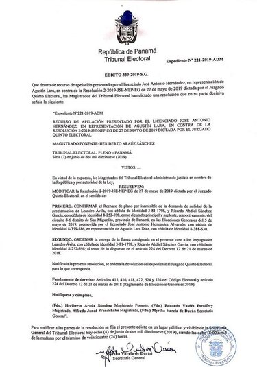 Tribunal Electoral admite impugnación contra el diputado electo Ricardo Valencia